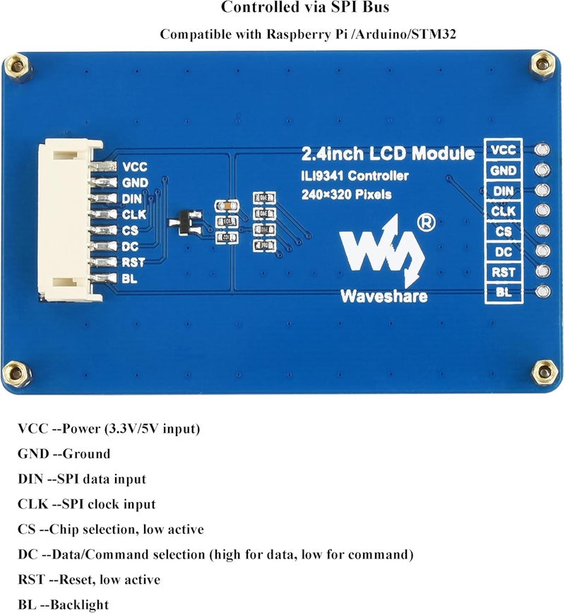 UBEEKOO وحدة عرض LCD بحجم 2.4 بوصة بدقة 240x320 ألوان RGB 65K مع وحدة تحكم ILI9341 واجهة SPI، شاشة عرض TFT متوافقة مع Raspberry Pi 5 Pi 4B 3B+ 3B Pi Zero W WH Zero 2W/Ard/STM32 - Image 3